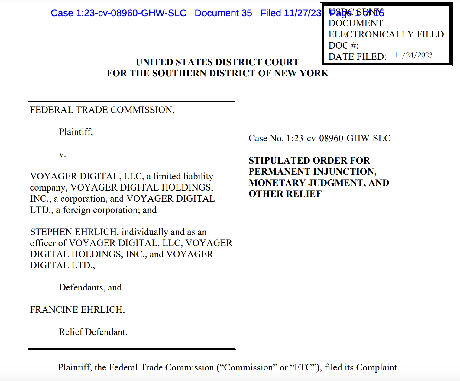 Judge signs off on $1.65B settlement between Voyager Digital and FTC