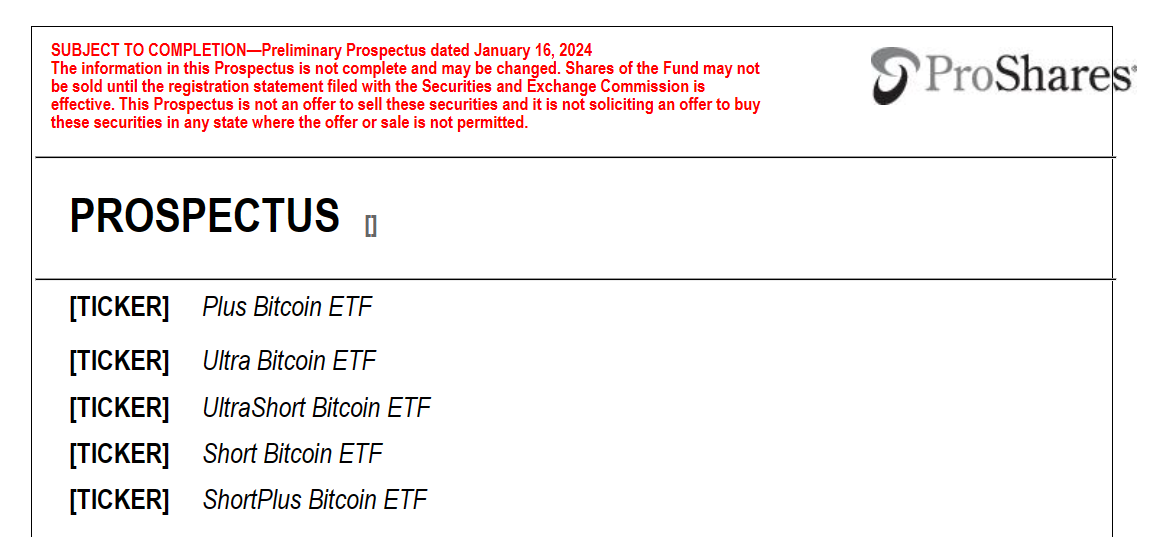 ProShares files for 5 Bitcoin ETFs with indirect exposure
