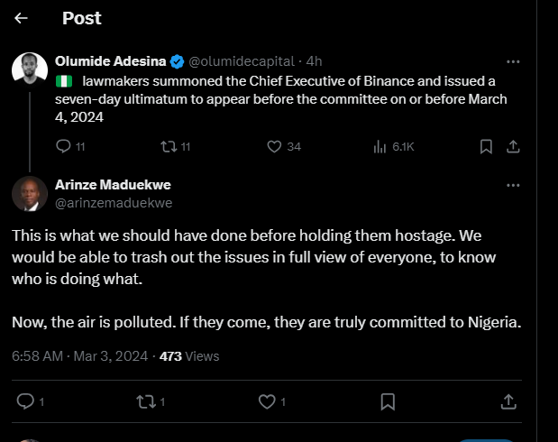 Nigerian committee summons Binance CEO over financial crime suspicions