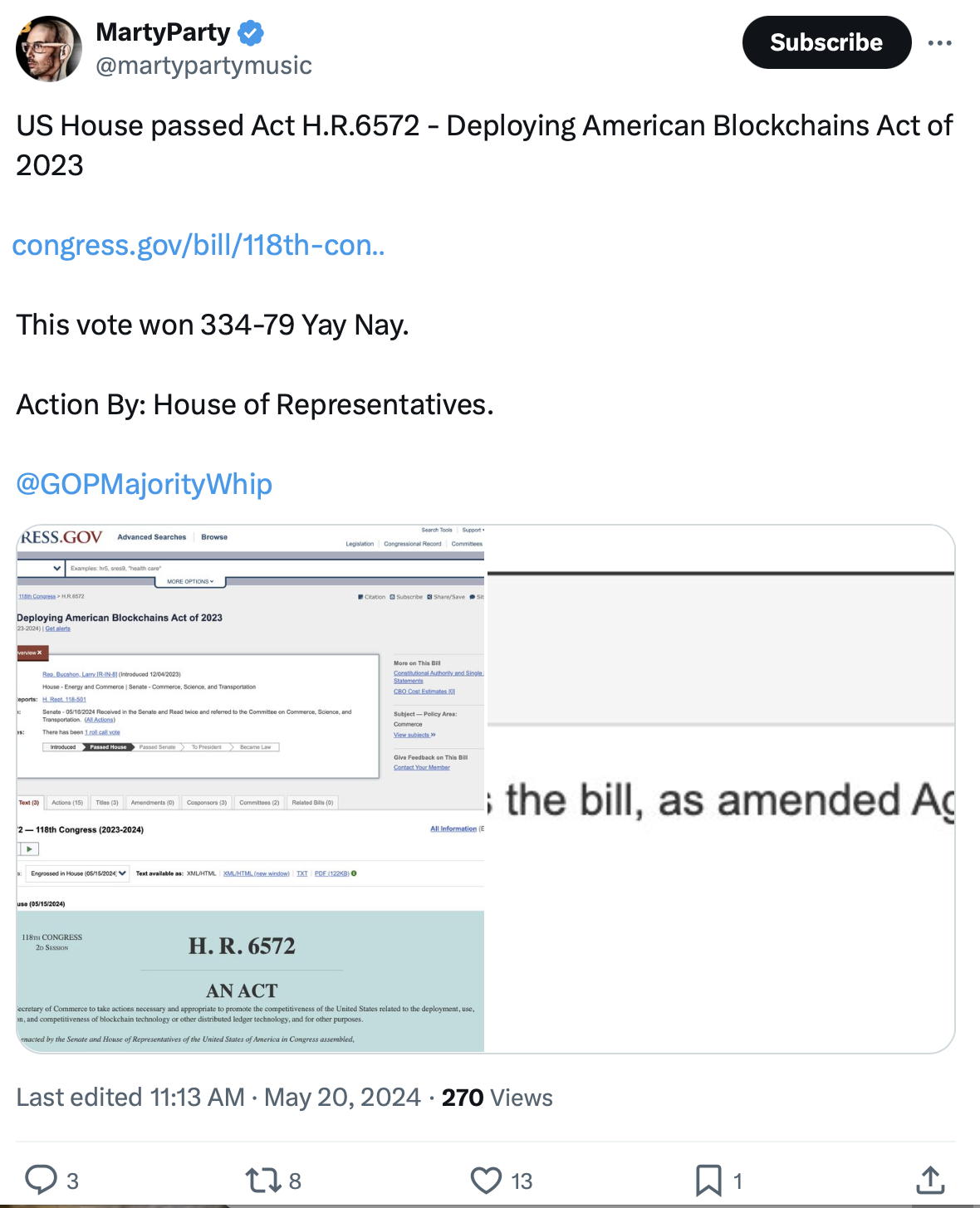 Bipartisan bill for blockchain competitiveness passes US House
