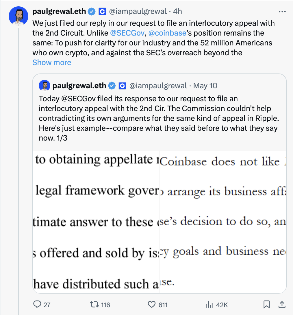 Coinbase, SEC spar over investment definition in appeal attempt