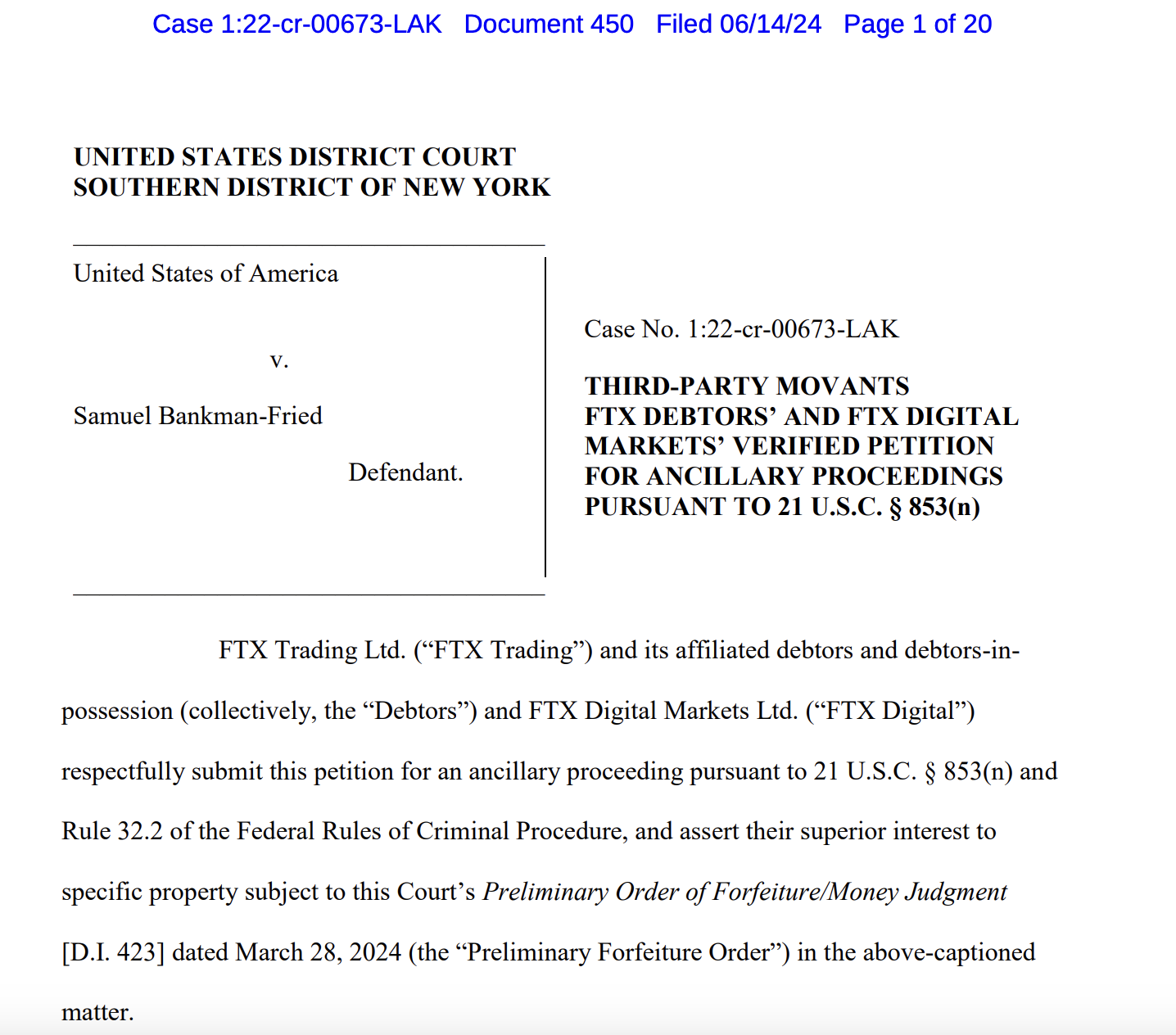FTX victims go after company’s assets from criminal forfeiture