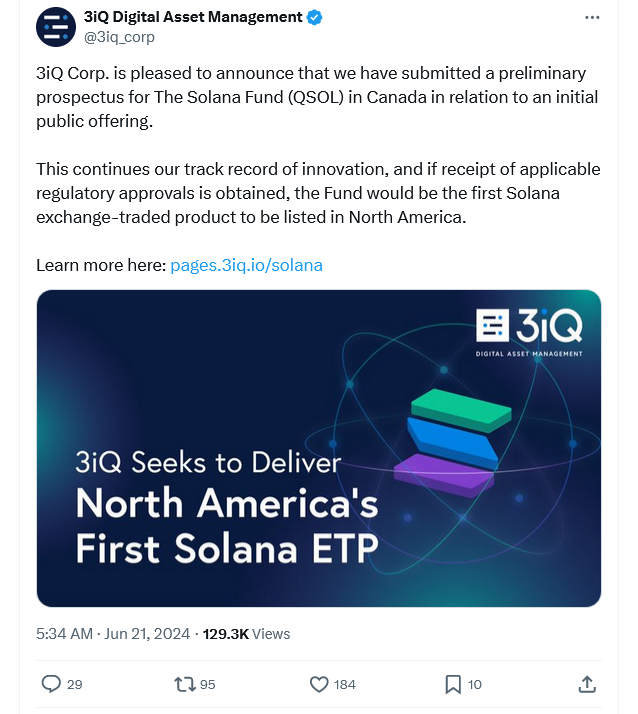 Solana ETF in the works: 3iQ files for new ETP in Canada