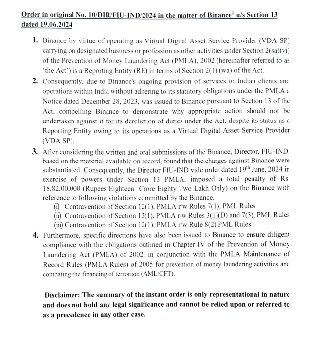 Binance fined $2.25M by India’s Financial Intelligence Unit