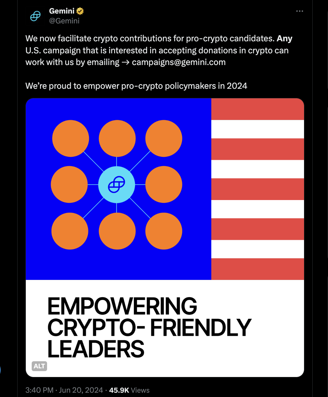 Gemini launches campaign finance initiative for pro-crypto candidates