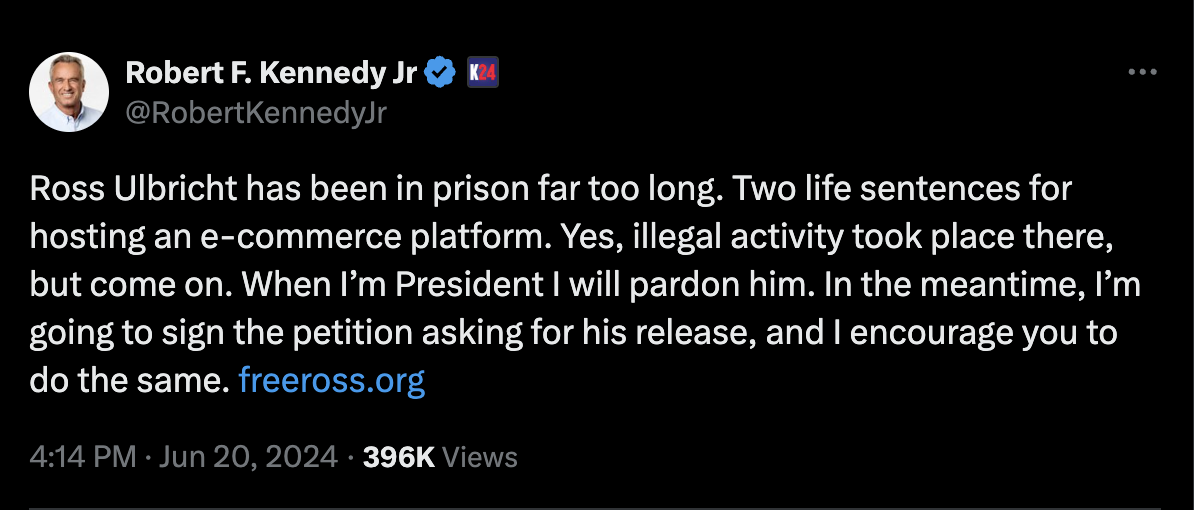 RFK Jr. promises to pardon Silk Road’s Ross Ulbricht if elected