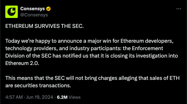 Ether and altcoin price outlook positive after SEC drops investigation