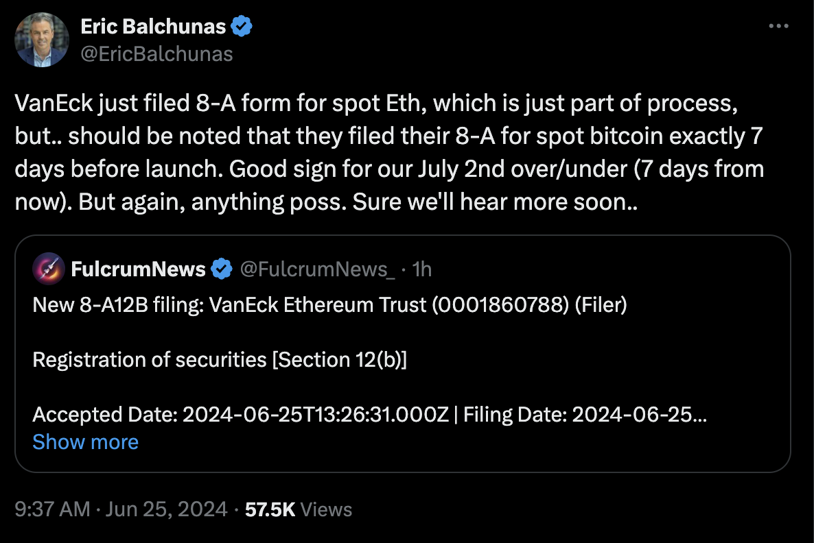 VanEck files form 8-A for spot Ether ETF, approval timeline revealed?