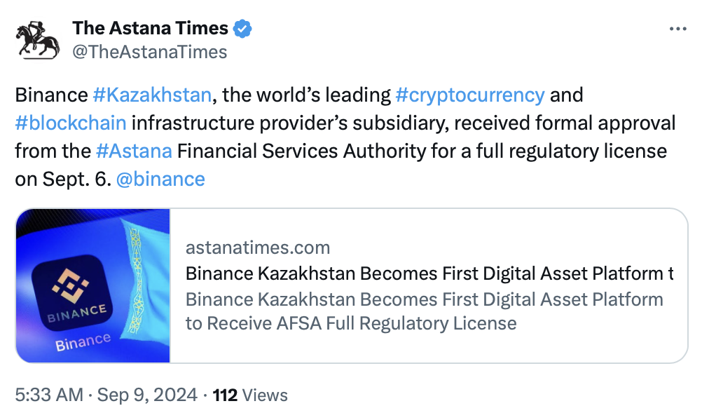Kazakhstan mulls Binance, Bybit for digital asset trading
