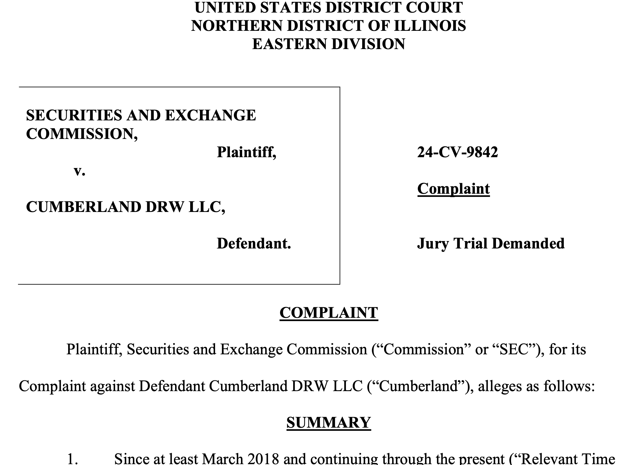 SEC sues Cumberland DRW for unregistered crypto dealer activities