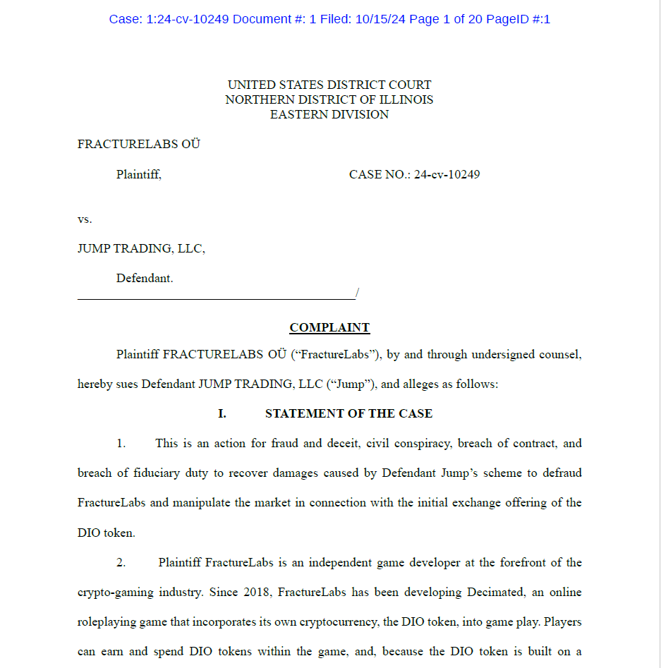 Game developer sues Jump Crypto for alleged pump and dump, $1.4M freeze