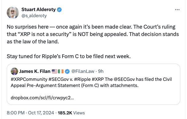 SEC’s Ripple appeal doesn’t challenge XRP non-security status