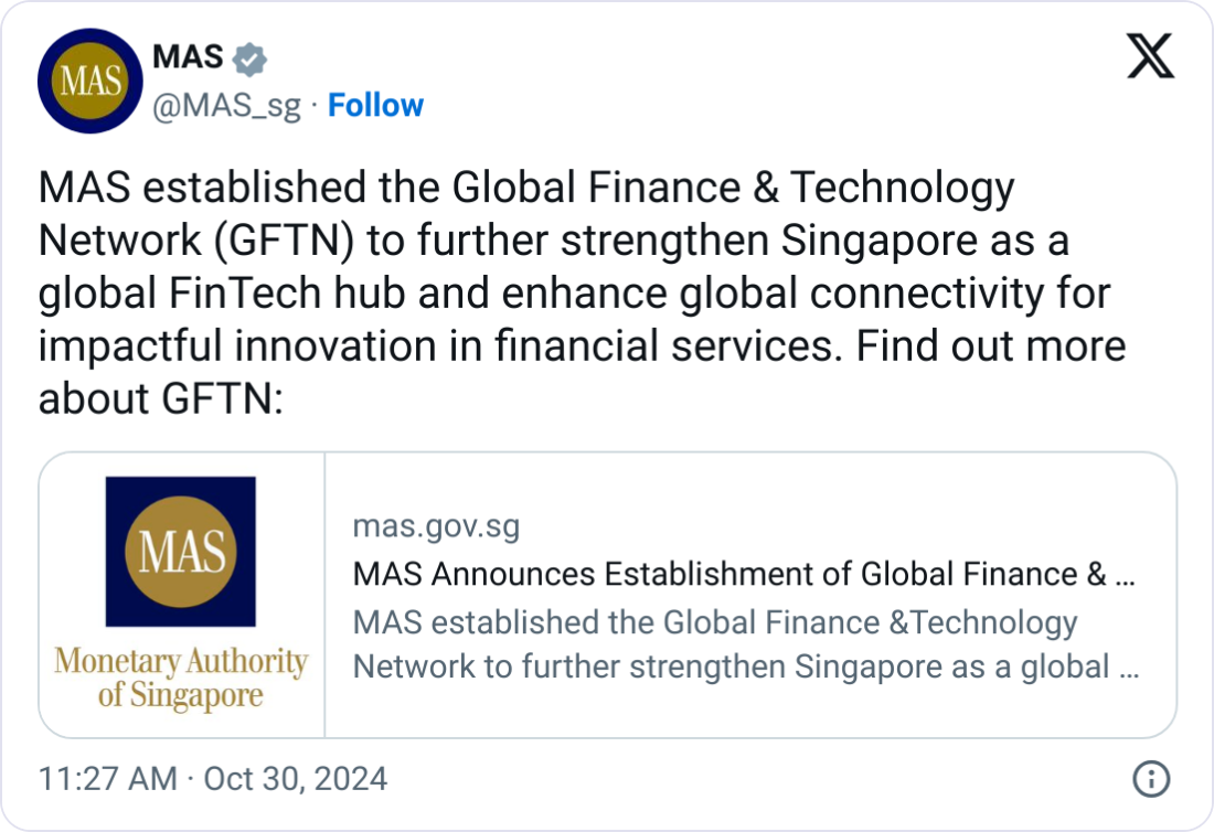 Singapore bolsters fintech hub with Global Finance Technology Network