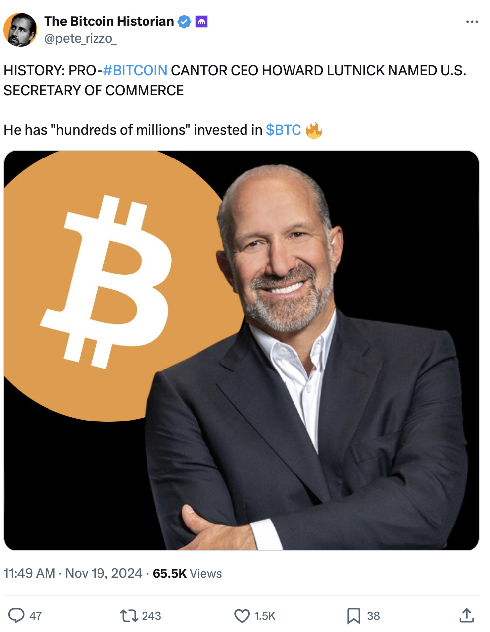 Donald Trump taps crypto advocate Lutnick as commerce secretary