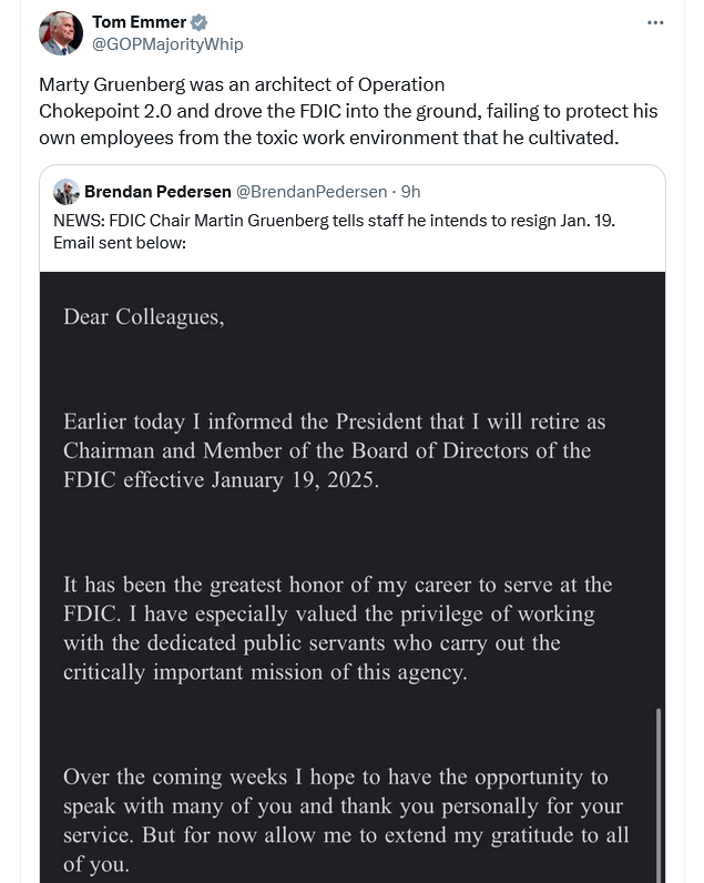 FDIC chair, ‘architect of Operation Chokepoint 2.0’ Martin Gruenberg to resign Jan. 19