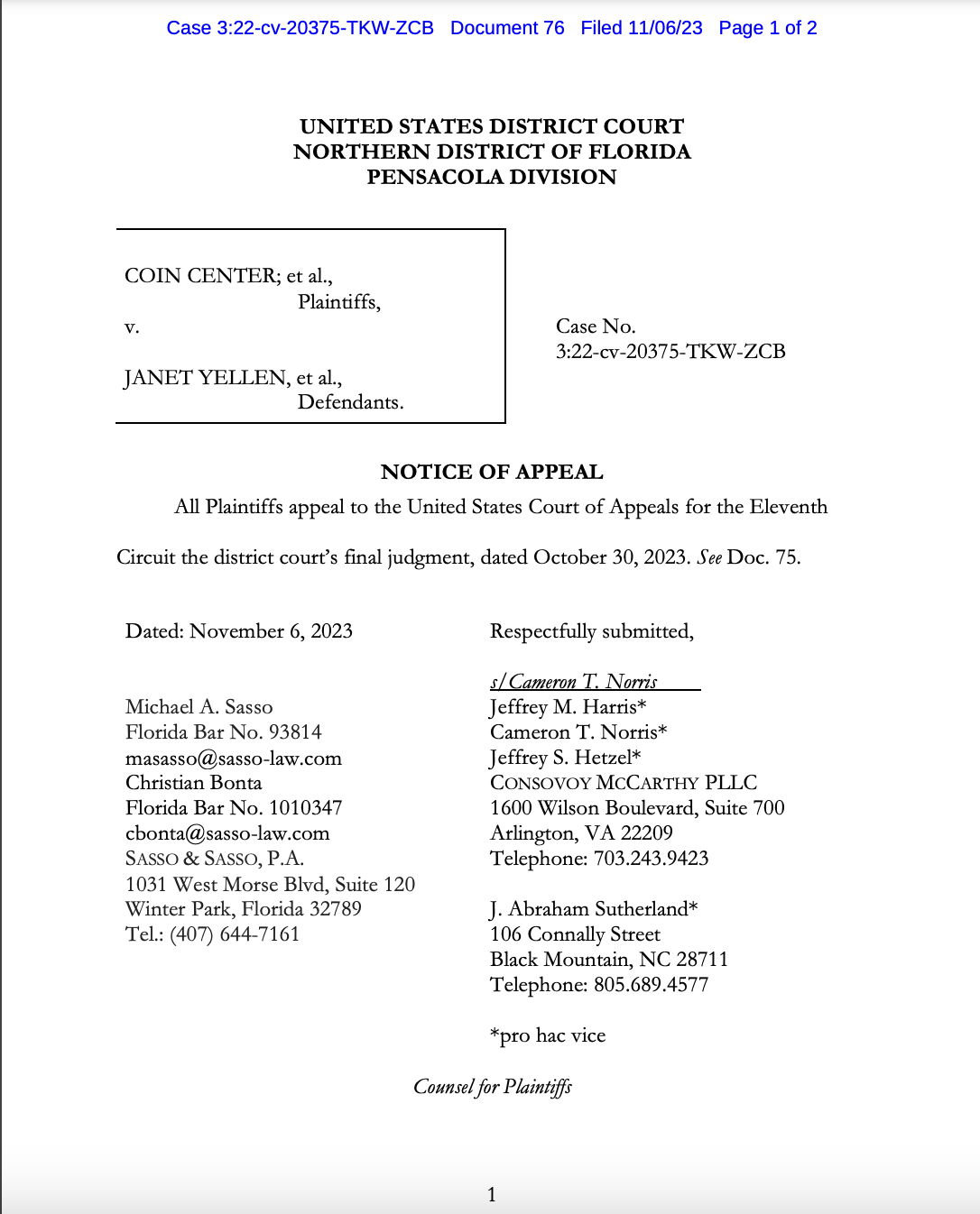 Coin Center lawyers argue Tornado Cash is not property
