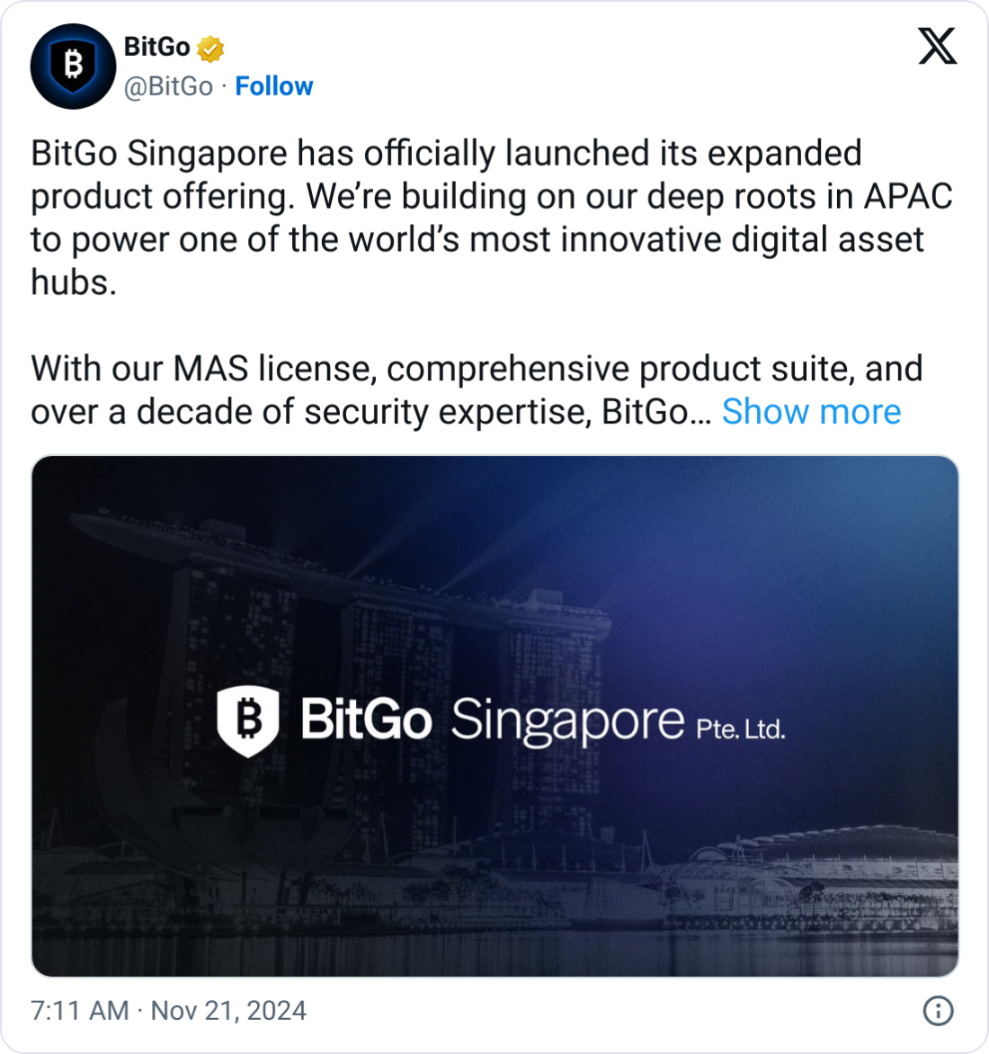 BitGo launches MAS-regulated crypto exchange in Singapore