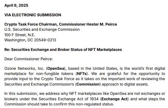 OpenSea urges SEC to exclude NFT marketplaces from regulator’s remit