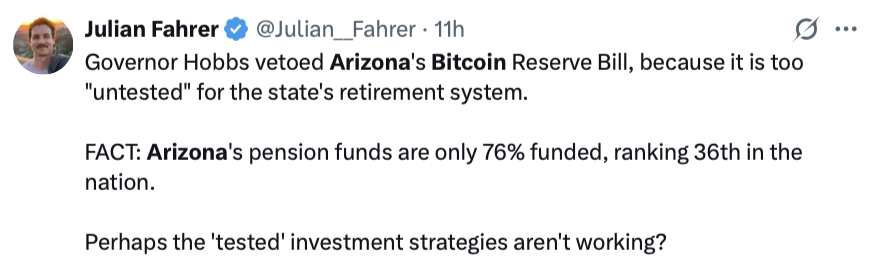 Bitcoiners blast Arizona governor’s ‘ignorance’ after Bitcoin bill veto