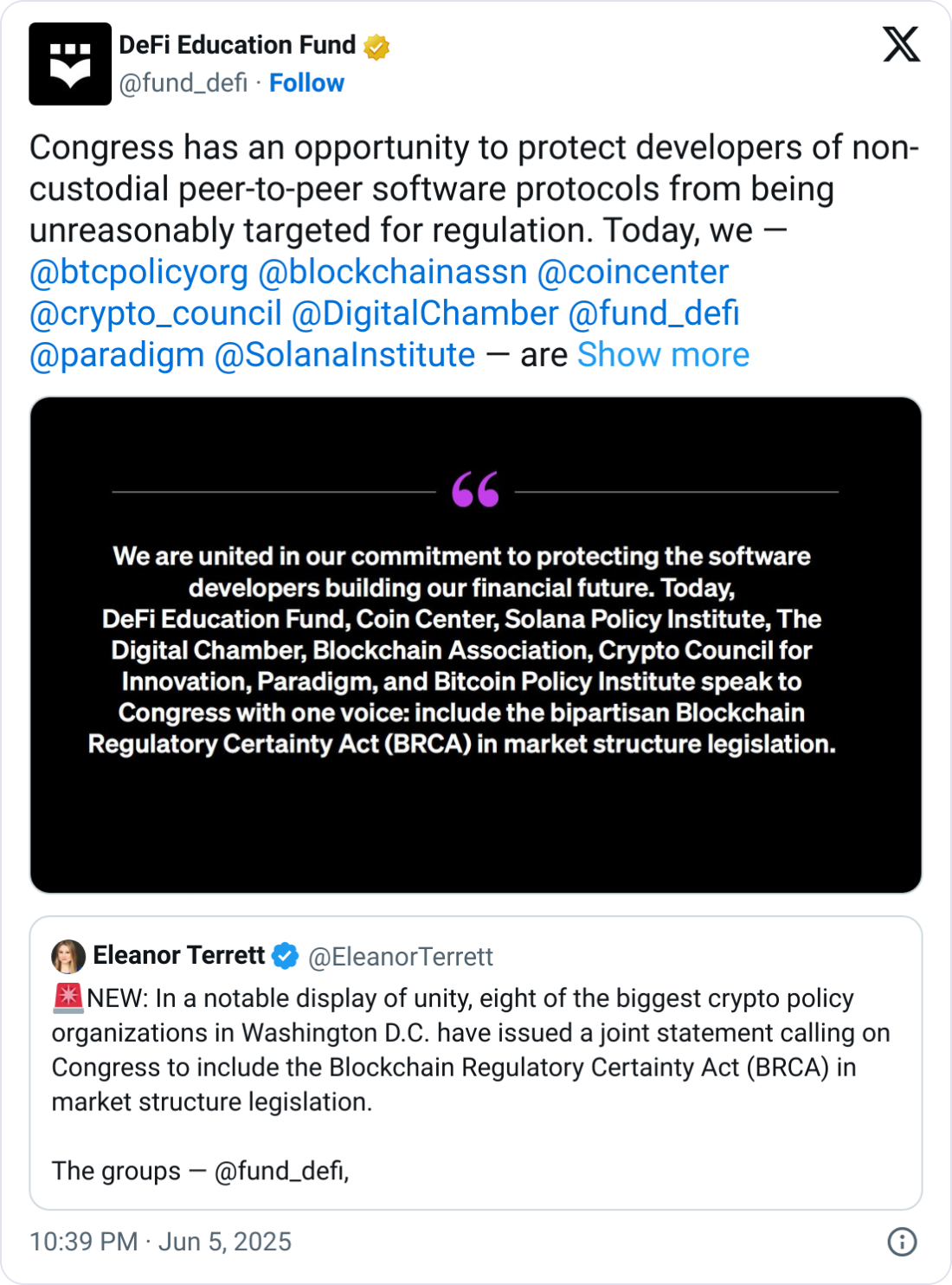 Crypto lobby wants software dev protections added to crypto bill
